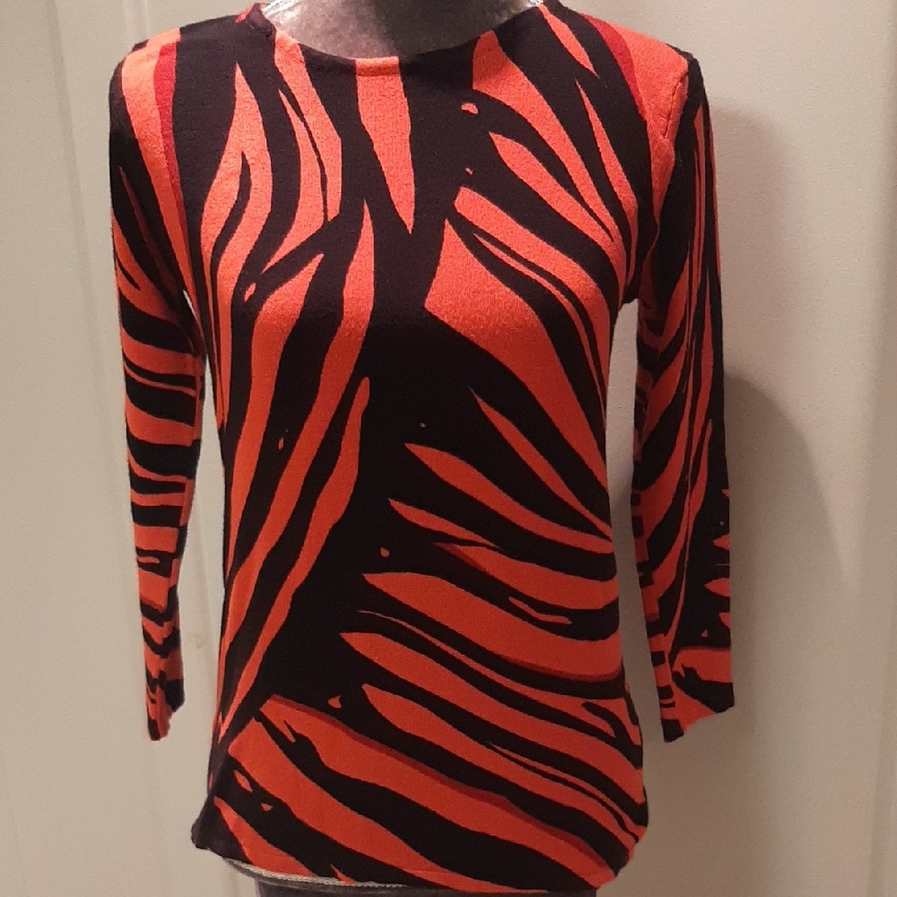 CASA🏠DONNA Vibrant Orange & Black KNIT Long Sleeve Top SIZE XS/S - Picture 2 of 8